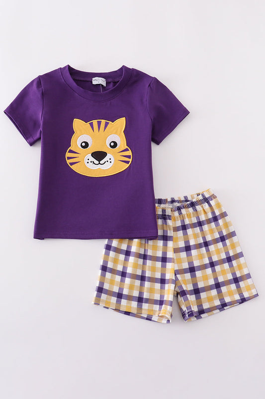 Purple gold LSU applique set