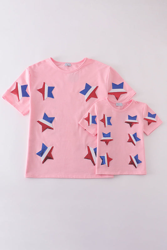 Pink star sequin mom&me top