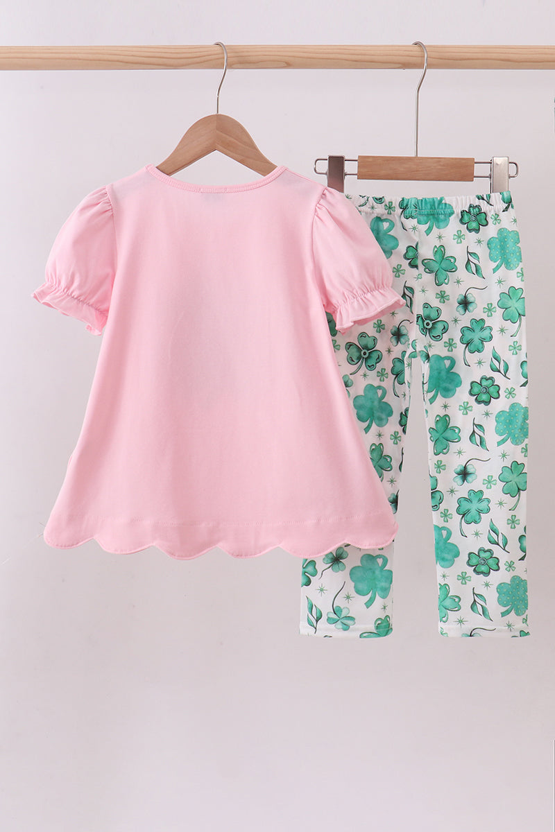 Pink clover glitter pants set