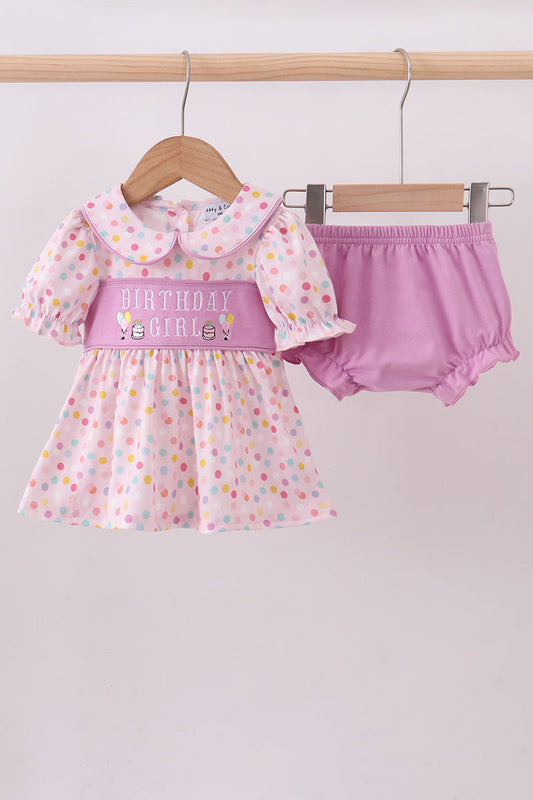Purple birthday embroidery bloomer set