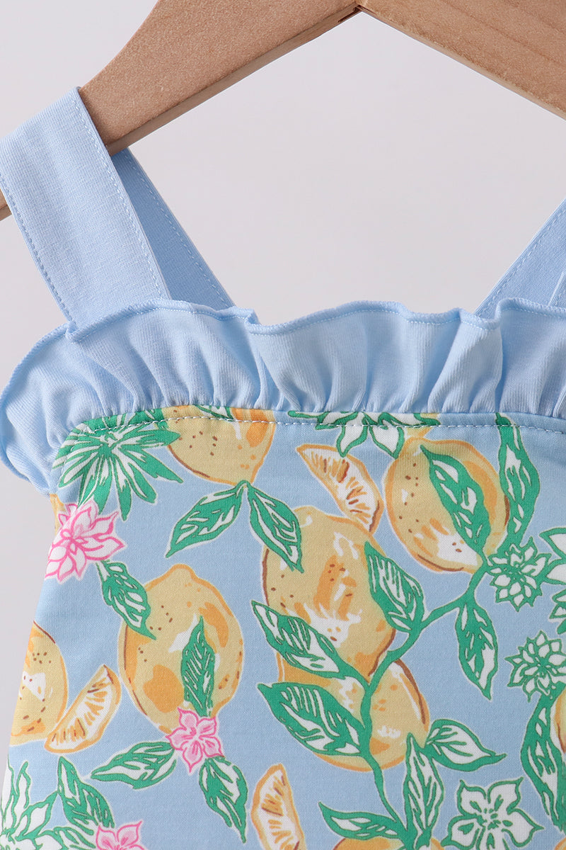 Green lemon print ruffle bubble
