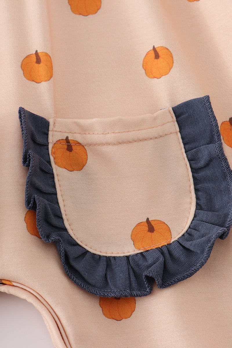 Khaki embroidery smocked romper