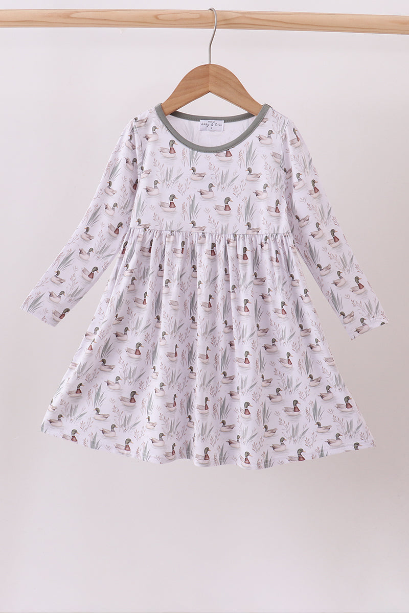 Premium green mallard print bamboo dress