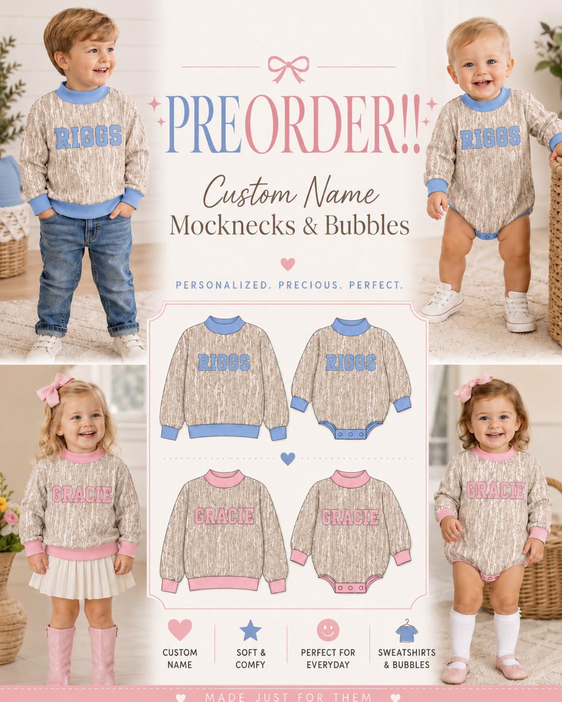 Camo Custom Mocknecks - light pink and light blue