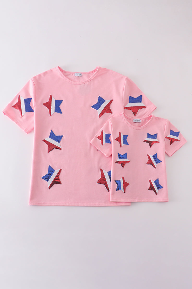 Pink star sequin mom&me top