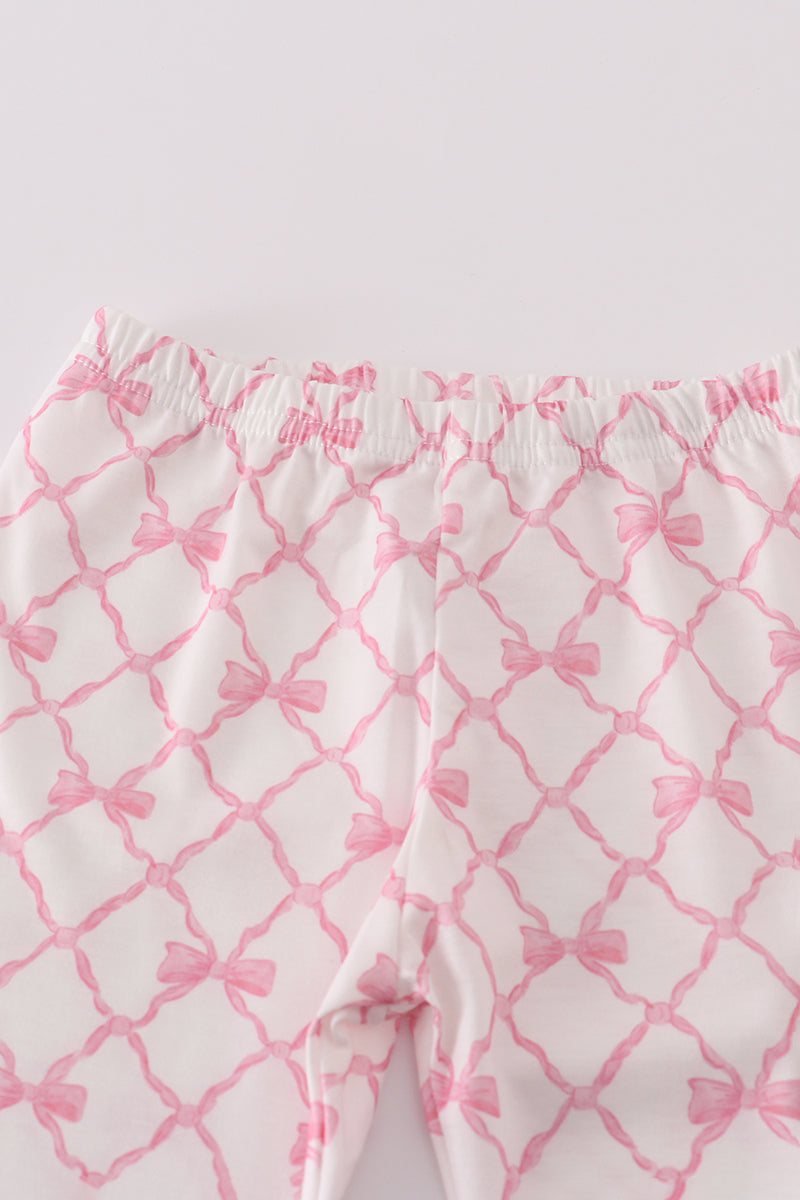 Pink bow smocked pants set