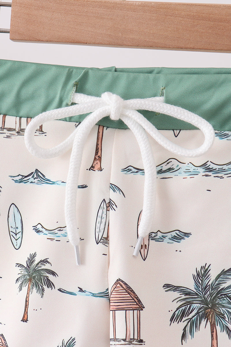 Green turtle swim trunks