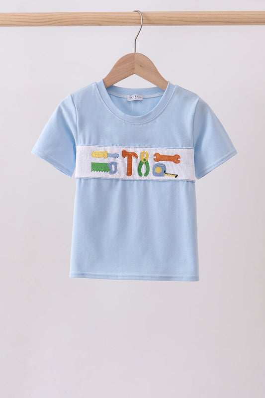 Blue tool smocked top